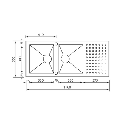 Sudoper CM PUNTO QUADRO 116×50 2V